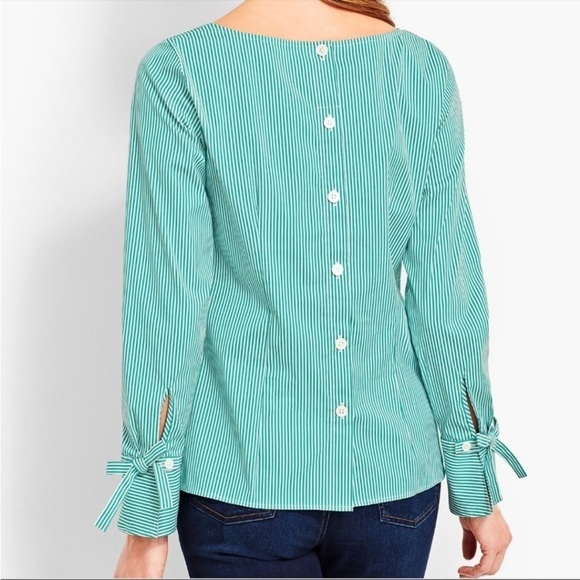 Talbots Poplin Popover Green White Striped Top Sz S - Picture 3 of 13